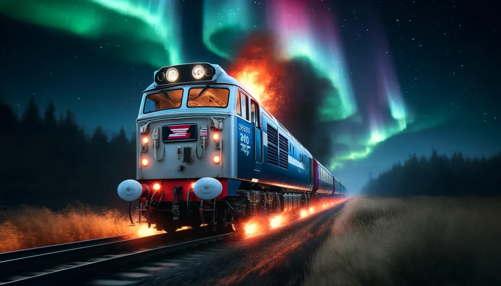 <p>This railway photographer was undoubtedly disappointed when they found out their photo of a clagged up hot-rodded hoover had been ruined by the Northern Lights.</p>
<p>Photographer unknown.#class50 #hoover #diesel #britishrail #trainspotting #railwayphotography #hotrod #trains #northernlights #auroraborealis</p>